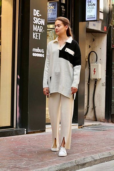 Ruby Bird's eye knitwear suit white