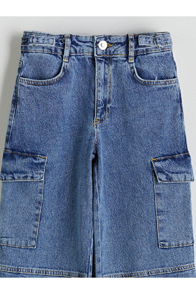 LC Waikiki Blue elastic waist adjustable cargo jeans for girls