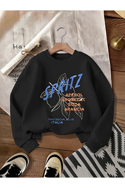 FUFLUNS سويت شيرت برقبة دائرية للجنسين مطبوع عليه SPRITZ مقاس كبير للنساء/الرجال
