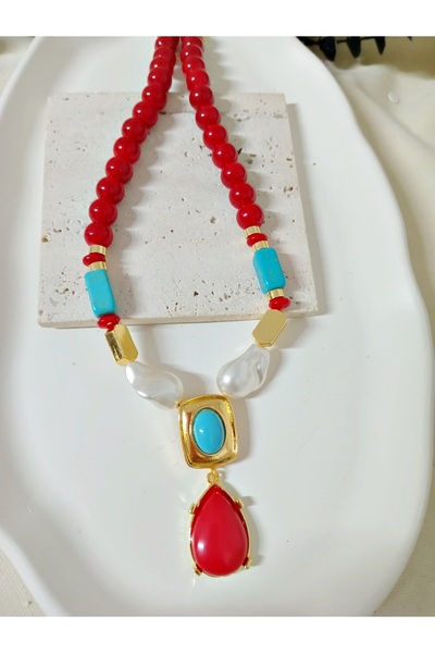 mos&more Red Beaded Elegant Necklace