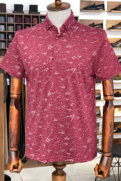 NAZEF Slim Fit Patterned Italian Collar Short Sleeve T-Shirt