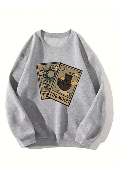 FUFLUNS The Moon Printed Oversize Unisex Women/Men's Crew Neck Sweatshirt