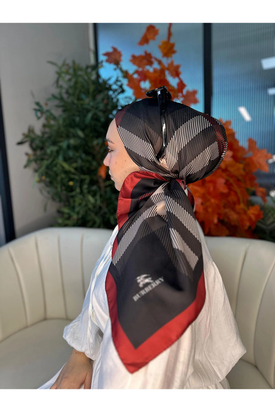 NP Square Pattern Voile Silk Scarf-Red