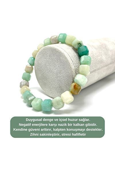 YILDIZ DOĞAL TAŞ SERTİFİKALI Amazonit Küp Kesim Lastikli Doğal Taş Bileklik 8 mm