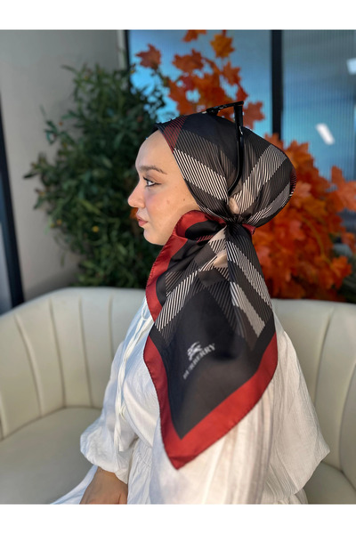 NP Square Pattern Voile Silk Scarf-Red