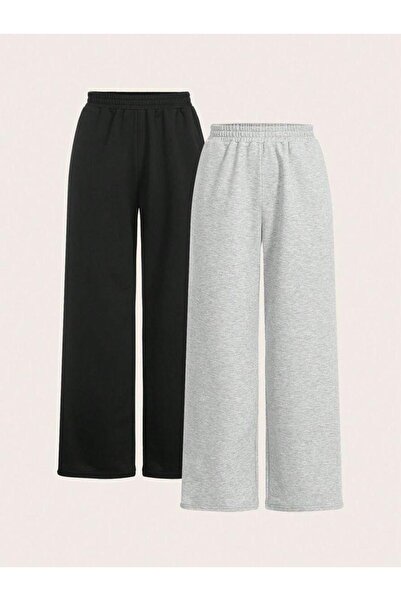 berfmoda SİYAH VE GRİ 2 ADET BOL PAÇA EŞOFMAN ALTI RAHAT KALIP YENİ SEZON