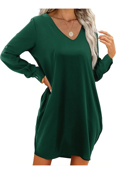 OEM Casual dress in soft, breathable and comfortable fabric, green S