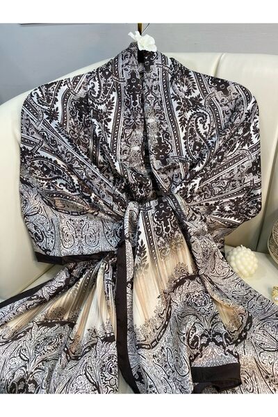 NP Imported Ethnic Pattern Voile Silk Shawl - Bitter Brown
