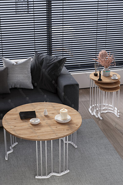 usta mekan Tokyo Gümüş Atlantik Çam Mdf 4 lü Set Yuvarlak C Zigon