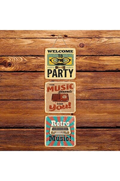 hazalshop Ρετρό Μουσική Τριπλή Ξύλινη Αφίσα Ρετρό