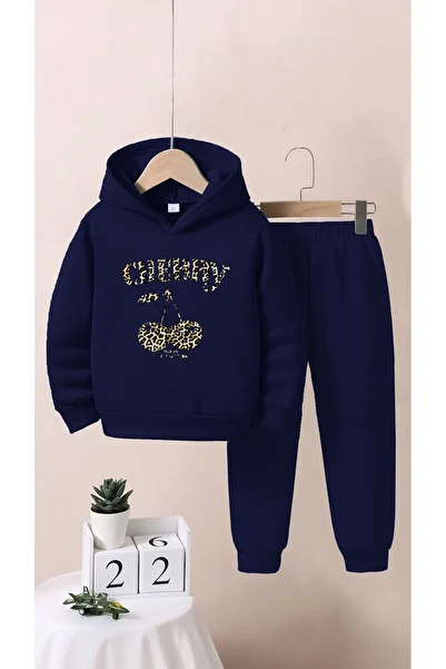 Bolders Outdoors Boy's Hooded Leopard Cherry Patterned 2 Thread Tracksuit Set