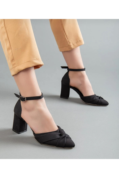 Felisya Butik Satin Bow Detailed Heeled Shoes 7 Cm-Felisyabutik