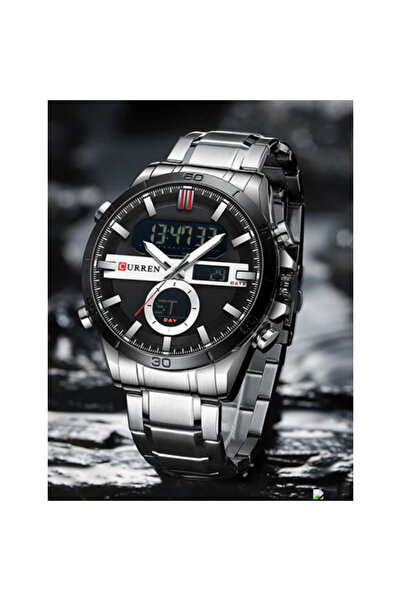 Curren 8384 Men's Chronograph Digital Analog Watch with Stainless Steel Strap