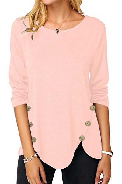 OEM Women's casual blouse, fine sweater, with decorative buttons, Pink, size XL