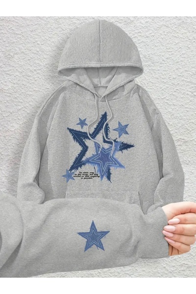 FUFLUNS سترة بقلنسوة للجنسين/الرجال مطبوعة من الأمام والأكمام من BLUE STARS