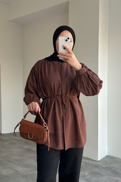 HYWONA Women's Waist Tie Vintage Shirt