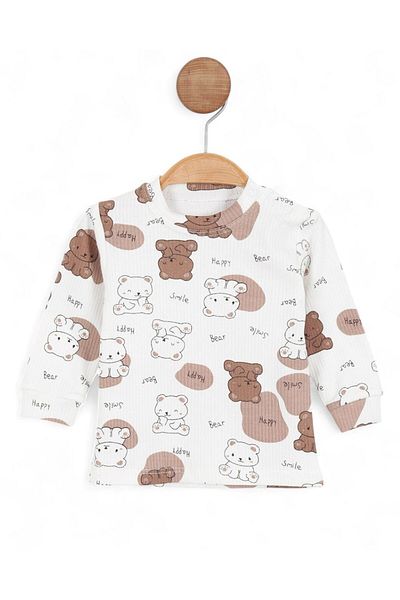 Ege Bebek Baby Boy 0-3-6-9 Months Bear Printed Salopet / Gardener Jumpsuit and Underwear Set