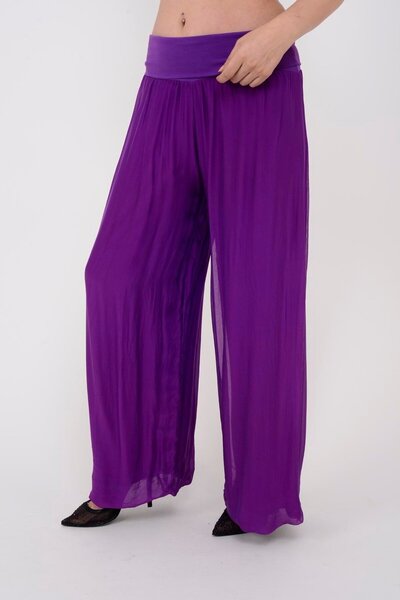 CELTMODA Women's Lined Imported Silk Trousers - Purple