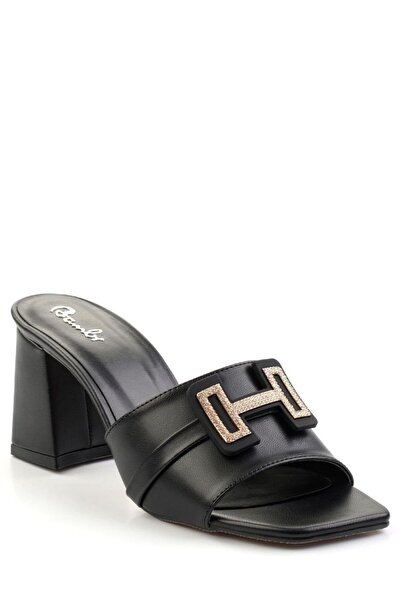 Erbilden Leyya Black Leather Heeled Shoes