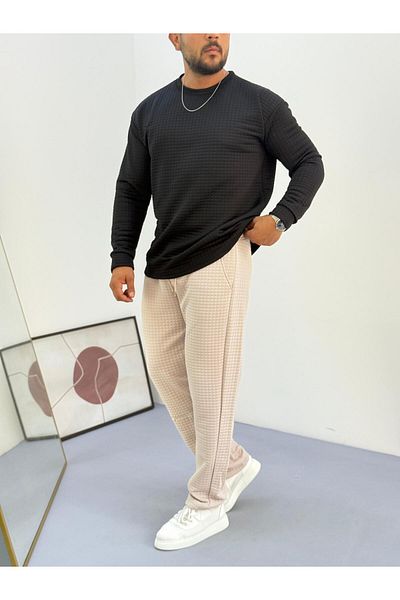 Baycombine35 Men's Quilted Patterned Waffle Fabric Tracksuit Set