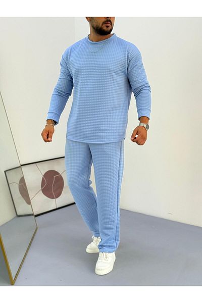 Baycombine35 Men's Quilted Patterned Waffle Fabric Tracksuit Set