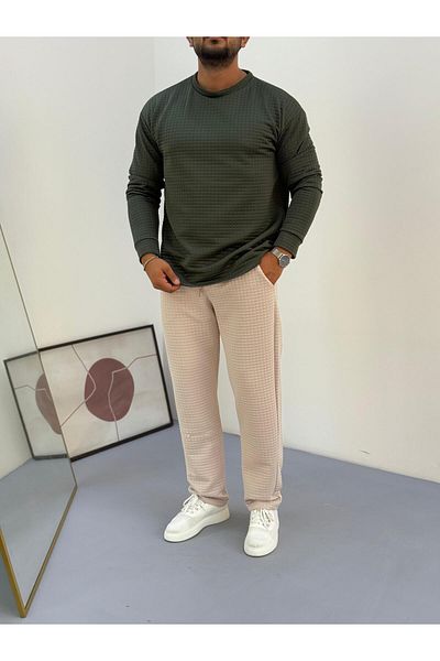 Baycombine35 Men's Quilted Patterned Waffle Fabric Tracksuit Set