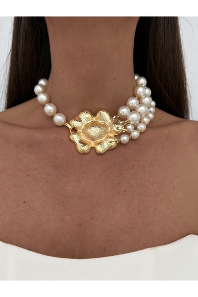 Luparadis سلسلة قصيرة من اللؤلؤ الذهبي بتصميم زهرة من السلسلة الخاصة