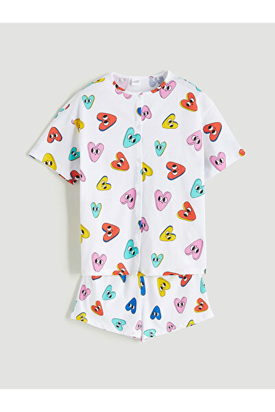 LC Waikiki Set de pijamale pentru copii cu pantaloni scurți, Bis guler rotund...