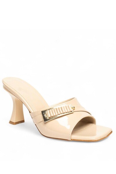 Aemido Sief bej patent leather high heeled slippers
