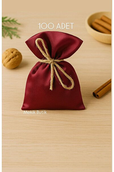 MEKİK BUTİK 100 Adet BORDO Saten Bez Kese - 9x12 / Kına Kesesi - Mevlüt Keses...