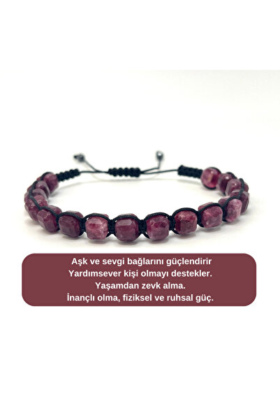 YILDIZ DOĞAL TAŞ SERTİFİKALI Yakut Küp Kesim Makrome Doğal Taş Bileklik 6mm