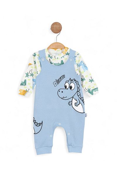 voyyo kids baby Baby Boy Dinosaur Printed Twill Cute Gardener Salopet Jumpsuit and Inner Underwear Set