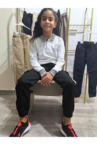 BY MİK COLLECTİON Çocuk Komando Cep Pantolon, Okul Gabardin, Kırışmaya Dayanıklı Rahat, Paça Bel Lastikli