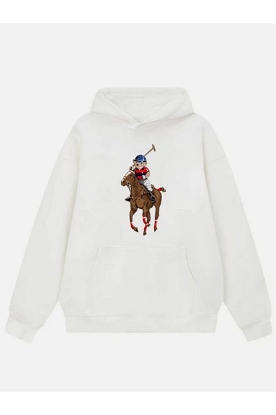 Mad&Calf Hanorac oversize unisex cu glugă din lână cu imprimeu Teddy Cowboy