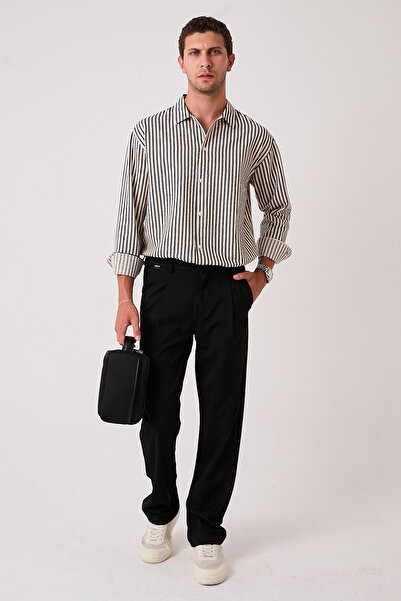 GAZAP Erkek Baggy Fit Beli Lastikli Rahat Pantolon Siyah