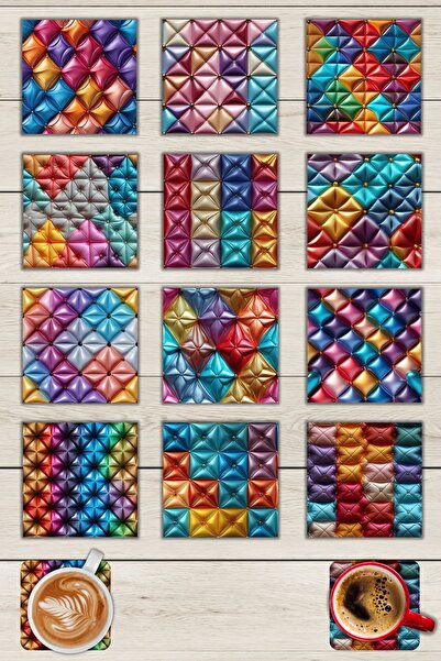 Nod مجموعة من 12 مسند أكواب مربعة من الفسيفساء المعدنية ثلاثية الأبعاد، تقديم...