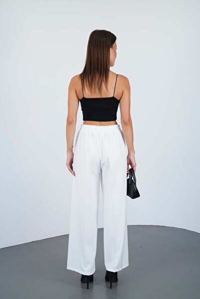 makarimato Modern Wide Leg Women's Double Fabric Trousers with Belt