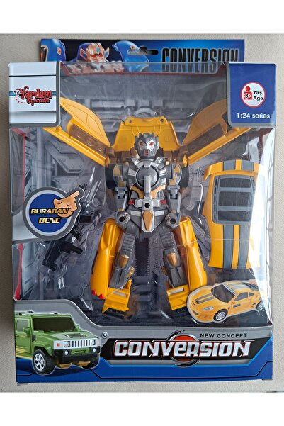 Vardem Transformers Bumblebee Tarzı 20cm Sesli ve Işıklı Dönüşüm Robot Arabaya Dönüşen Robot Oyuncak
