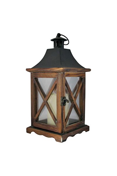 SGTT Felinar de terasă din lemn cu LED, 16x16x35 cm, 3 x AAA