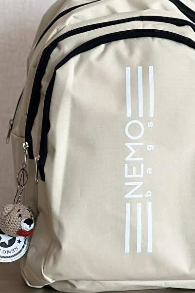 NEMO GROUP Unisex Beige Backpack Large Size School Sports Bag, 16.9 Inches, 45X30X15Cm 24Lt, with Teddy Bear