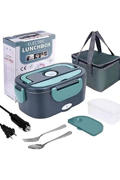 TrendiShop Electric Portable Lunchbox, Stainless Steel and Plastic, 60W, 220V/12V/24V, 1.5L, Green
