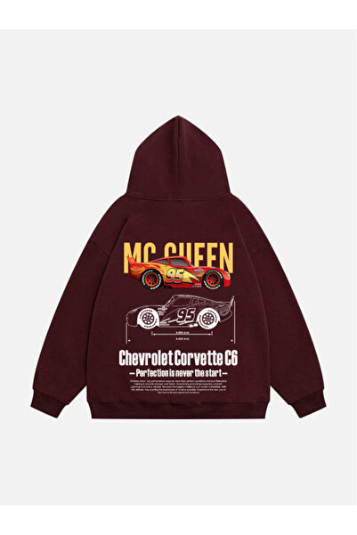 Mad&Calf Unisex Corvette C6 Printed Hooded Fleece Oversize Sweatshirt