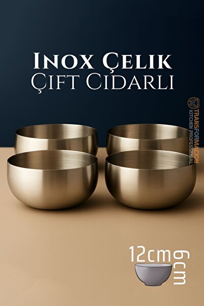 Transformacion Çift Cidarlı Kase - Inox Çelik Kase 12 cm 4 LÜ SET 722035