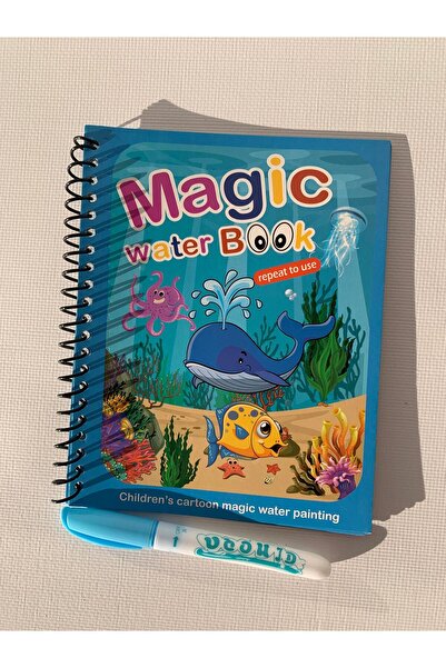 Fun4u SUALTI OKYANUS Magic Book Eğitici İngilizce Sihirli Boyama Kitap Su Kalemi Water Painting Mavi