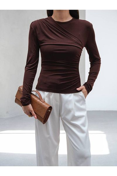 Butik Beyza Shoulder Pleat Side Gathered Blouse
