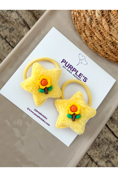 PURPLE'S BİR TUTAM MUTLULUK Flower Detailed Plush Star Model Baby Kids Rubber Buckle Double // School Buckle