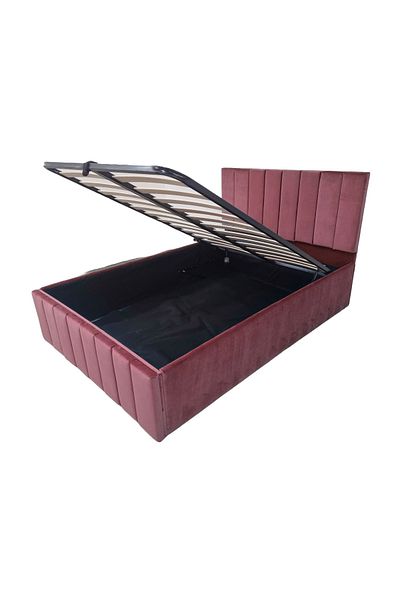 OEM Confort Plus Double UpholsteRoz Bed, 160/200 cm, Roz, with Folding Metal Frame and Storage
