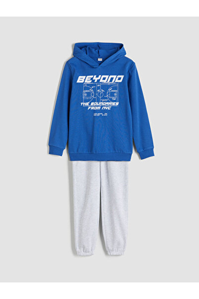 LC Waikiki Blue Hooded Boy's Tracksuit Set