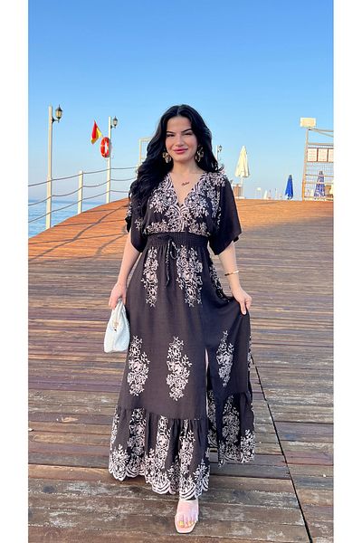 Butik Brown Patterned Viscose Dress