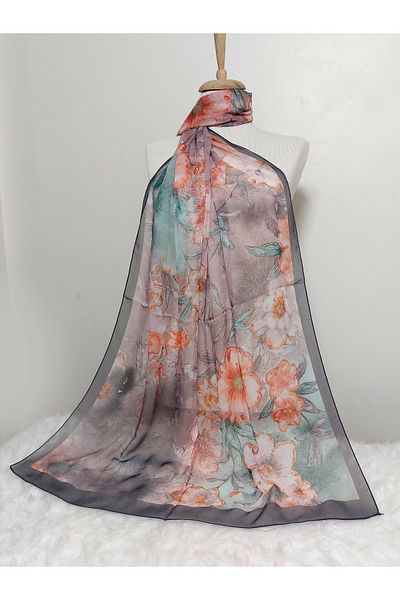 REMOMODA Floral Chiffon Shawl High Quality Fine Texture Soft Chiffon
